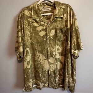 Tommy Bahama Short Sleeve Button Shirt Men's Xl Green Floral Hawaiian 100% Silk
